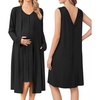 Ekouaer Labor and Delivery Gown and Robe Set for Hospital Nursing Nightgown(Black)