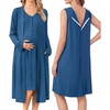 Ekouaer Labor and Delivery Gown and Robe Set for Hospital Nursing Nightgown(Blue)