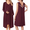 Ekouaer Labor and Delivery Gown and Robe Set for Hospital Nursing Nightgown(Dark Red)