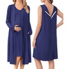 Ekouaer Labor and Delivery Gown and Robe Set for Hospital Nursing Nightgown(Navy Blue)
