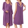 Ekouaer Labor and Delivery Gown and Robe Set for Hospital Nursing Nightgown(Purple Red)
