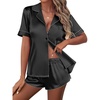 Ekouaer Silk Satin Pajama Sets Contrast Piping Pj Sets Button Down Lounge Sets Bridal Wedding Honeymoons(Black)