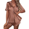 Ekouaer Silk Satin Pajama Sets Contrast Piping Pj Sets Button Down Lounge Sets Bridal Wedding Honeymoons(Brown)
