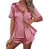 Ekouaer Silk Satin Pajama Sets Contrast Piping Pj Sets Button Down Lounge Sets Bridal Wedding Honeymoons(Dark Pink)