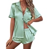Ekouaer Silk Satin Pajama Sets Contrast Piping Pj Sets Button Down Lounge Sets Bridal Wedding Honeymoons(Light Green)