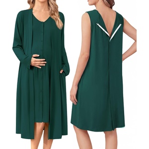 Ekouaer Labor and Delivery Gown and Robe Set for Hospital Nursing Nightgown(Green)