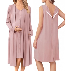 Ekouaer Labor and Delivery Gown and Robe Set for Hospital Nursing Nightgown(Mauve)