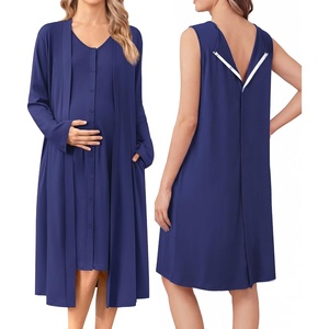 Ekouaer Labor and Delivery Gown and Robe Set for Hospital Nursing Nightgown(Navy Blue)