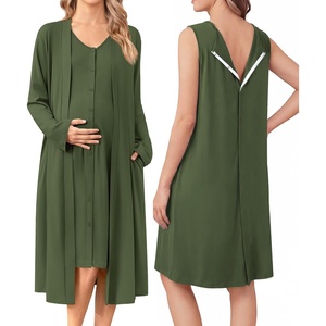 Ekouaer Labor and Delivery Gown and Robe Set for Hospital Nursing Nightgown(Olive Green)