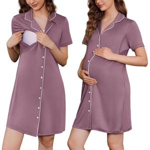 Ekouaer Labor and Delivery Gown for Women, Maternity Hospital Gowns with Button Short Sleeve Nursing Nightgown Pajamas Dress(Purple)