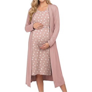 Ekouaer Maternity Nursing Gown and Robe Set Labor Delivery Nightgown(Mauve Heart)