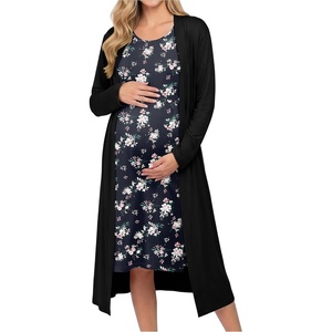 Ekouaer Maternity Nursing Gown and Robe Set Labor Delivery Nightgown(Pink Flower Black)