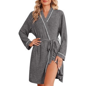 Ekouaer Robes for Women Long Sleeve Bathrobe Lightweight Soft Kimono Robes Ladies Casual Sleepwear with Pockets(Gray)