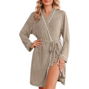 Ekouaer Robes for Women Long Sleeve Bathrobe Lightweight Soft Kimono Robes Ladies Casual Sleepwear with Pockets(Khaki)