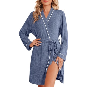 Ekouaer Robes for Women Long Sleeve Bathrobe Lightweight Soft Kimono Robes Ladies Casual Sleepwear with Pockets(Navy Blue)