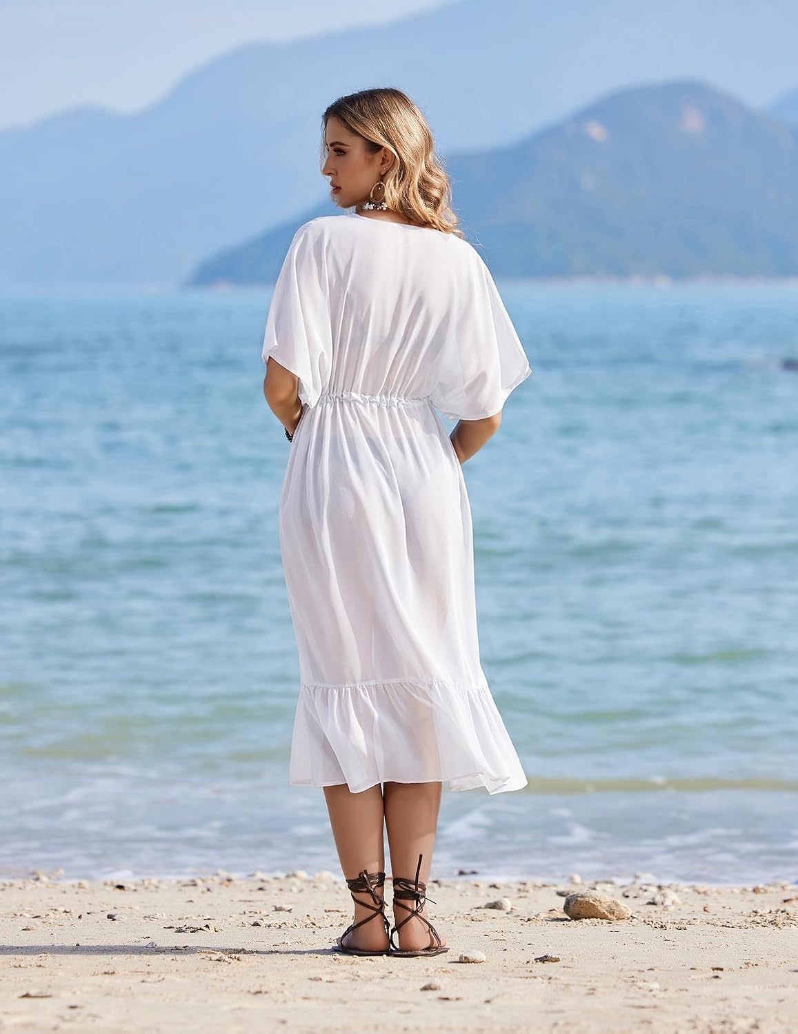 image:imageEkouaer Womens Swimwear Cover Ups Sexy Chiffon Beach Bikini Swimsuit Kimono Cardigan Cover Up Long Flowy BeachwearB White