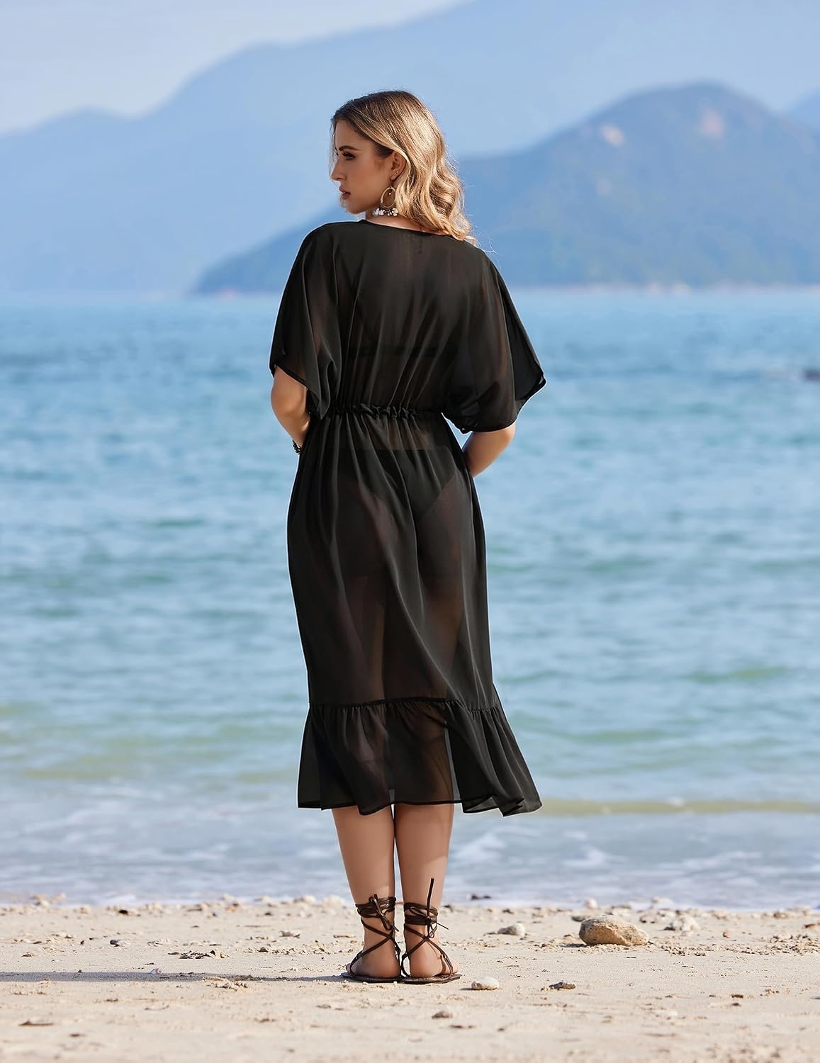 image:imageEkouaer Womens Swimwear Cover Ups Sexy Chiffon Beach Bikini Swimsuit Kimono Cardigan Cover Up Long Flowy BeachwearBlack
