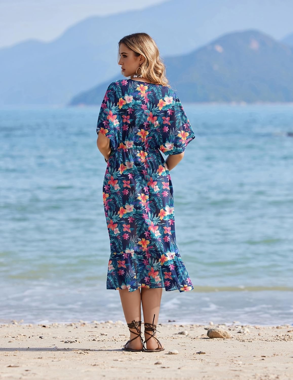 image:imageEkouaer Womens Swimwear Cover Ups Sexy Chiffon Beach Bikini Swimsuit Kimono Cardigan Cover Up Long Flowy BeachwearP Plants 2