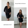 Ekouaer Women Robes Waffle Knee Length Bathrobe Lightweight Soft Sleepwear V neck 3/4 Sleeve Casual Ladies Loungewear S-XXL(Black)