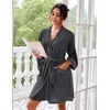 Ekouaer Women Robes Waffle Knee Length Bathrobe Lightweight Soft Sleepwear V neck 3/4 Sleeve Casual Ladies Loungewear S-XXL(Grey)