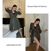 Ekouaer Women Robes Waffle Knee Length Bathrobe Lightweight Soft Sleepwear V neck 3/4 Sleeve Casual Ladies Loungewear S-XXL(Grey)