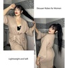 Ekouaer Women Robes Waffle Knee Length Bathrobe Lightweight Soft Sleepwear V neck 3/4 Sleeve Casual Ladies Loungewear S-XXL(Khaki)