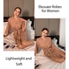 Ekouaer Women Robes Waffle Knee Length Bathrobe Lightweight Soft Sleepwear V neck 3/4 Sleeve Casual Ladies Loungewear S-XXL(Khaki)
