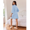 Ekouaer Women Robes Waffle Knee Length Bathrobe Lightweight Soft Sleepwear V neck 3/4 Sleeve Casual Ladies Loungewear S-XXL(Light Blue)