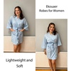 Ekouaer Women Robes Waffle Knee Length Bathrobe Lightweight Soft Sleepwear V neck 3/4 Sleeve Casual Ladies Loungewear S-XXL(Light Blue)