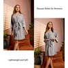Ekouaer Women Robes Waffle Knee Length Bathrobe Lightweight Soft Sleepwear V neck 3/4 Sleeve Casual Ladies Loungewear S-XXL(Light Grey)