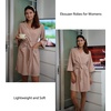 Ekouaer Women Robes Waffle Knee Length Bathrobe Lightweight Soft Sleepwear V neck 3/4 Sleeve Casual Ladies Loungewear S-XXL(Pink)