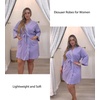 Ekouaer Women Robes Waffle Knee Length Bathrobe Lightweight Soft Sleepwear V neck 3/4 Sleeve Casual Ladies Loungewear S-XXL(Purple)