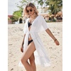 Ekouaer Women’s Swimwear Cover Ups Sexy Chiffon Beach Bikini Swimsuit Kimono Cardigan Cover Up Long Flowy Beachwear(B White)