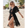 Ekouaer Women’s Swimwear Cover Ups Sexy Chiffon Beach Bikini Swimsuit Kimono Cardigan Cover Up Long Flowy Beachwear(Black)