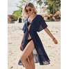 Ekouaer Women’s Swimwear Cover Ups Sexy Chiffon Beach Bikini Swimsuit Kimono Cardigan Cover Up Long Flowy Beachwear(C Navy Blue)