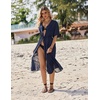 Ekouaer Women’s Swimwear Cover Ups Sexy Chiffon Beach Bikini Swimsuit Kimono Cardigan Cover Up Long Flowy Beachwear(C Navy Blue)
