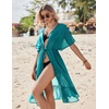Ekouaer Women’s Swimwear Cover Ups Sexy Chiffon Beach Bikini Swimsuit Kimono Cardigan Cover Up Long Flowy Beachwear(C Peacock Blue)