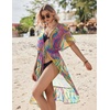 Ekouaer Women’s Swimwear Cover Ups Sexy Chiffon Beach Bikini Swimsuit Kimono Cardigan Cover Up Long Flowy Beachwear(P Abstract Prints)