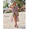 Ekouaer Women’s Swimwear Cover Ups Sexy Chiffon Beach Bikini Swimsuit Kimono Cardigan Cover Up Long Flowy Beachwear(P Abstract Prints)