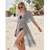 Ekouaer Women’s Swimwear Cover Ups Sexy Chiffon Beach Bikini Swimsuit Kimono Cardigan Cover Up Long Flowy Beachwear(P Black and White Stripes)