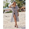 Ekouaer Women’s Swimwear Cover Ups Sexy Chiffon Beach Bikini Swimsuit Kimono Cardigan Cover Up Long Flowy Beachwear(P Black and White Stripes)