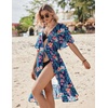 Ekouaer Women’s Swimwear Cover Ups Sexy Chiffon Beach Bikini Swimsuit Kimono Cardigan Cover Up Long Flowy Beachwear(P Plants 2)