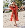 Ekouaer Women’s Swimwear Cover Ups Sexy Chiffon Beach Bikini Swimsuit Kimono Cardigan Cover Up Long Flowy Beachwear(P Red and Orange Stripes)