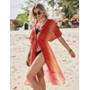 Ekouaer Women’s Swimwear Cover Ups Sexy Chiffon Beach Bikini Swimsuit Kimono Cardigan Cover Up Long Flowy Beachwear(P Red and Orange Stripes)