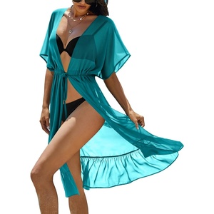 Ekouaer Women’s Swimwear Cover Ups Sexy Chiffon Beach Bikini Swimsuit Kimono Cardigan Cover Up Long Flowy Beachwear(C Peacock Blue)