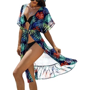 Ekouaer Women’s Swimwear Cover Ups Sexy Chiffon Beach Bikini Swimsuit Kimono Cardigan Cover Up Long Flowy Beachwear(P Plants)