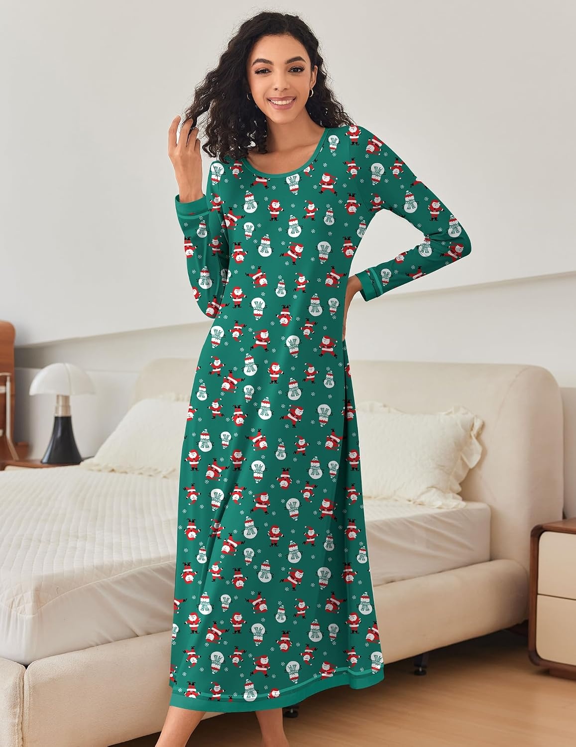 image:imageEkouaer Nightgown Women Long Sleeve Sleepwear Full Length Long Nightshirt Soft Loungewear Pajama Dress S4XLSanta Claus