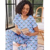 Ekouaer Pajama Sets for Women Round Neck Pjs Short Sleeve Sleepwear with Long Pants Loose Lounge Sets(Blue Flower Bouquet)