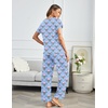 Ekouaer Pajama Sets for Women Round Neck Pjs Short Sleeve Sleepwear with Long Pants Loose Lounge Sets(Blue Flower Bouquet)