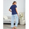Ekouaer Pajama Sets for Women Round Neck Pjs Short Sleeve Sleepwear with Long Pants Loose Lounge Sets(Heart Blue Stripes)